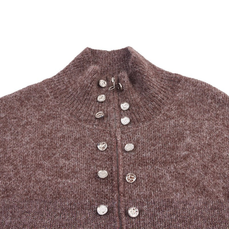 Damen modischer Strickpullover mit stilvollem Reißverschluss und dekorativen Knöpfen R&B