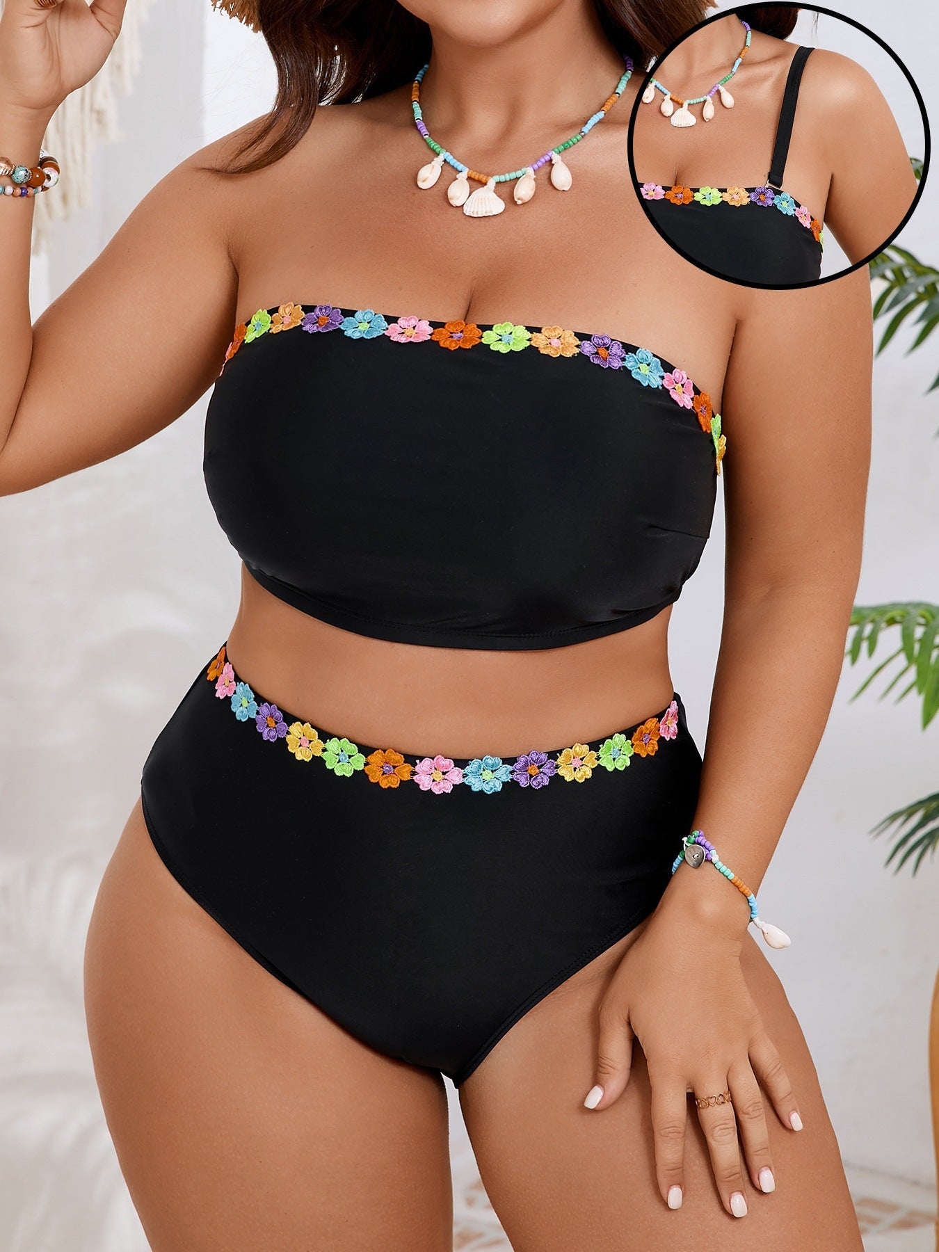Damen Bandeau-Bikini-Set mit floralem Akzent R&B