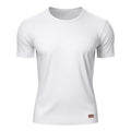 Herren nan schlankes Rundhals-T-Shirt aus glattem Stretchjersey mit dezenter Leder-Logoapplikation R&B