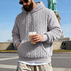 Herren nan Kuscheliger Sherpa-Hoodie mit Zopfmuster, Kängurutasche und Rippbündchen R&B