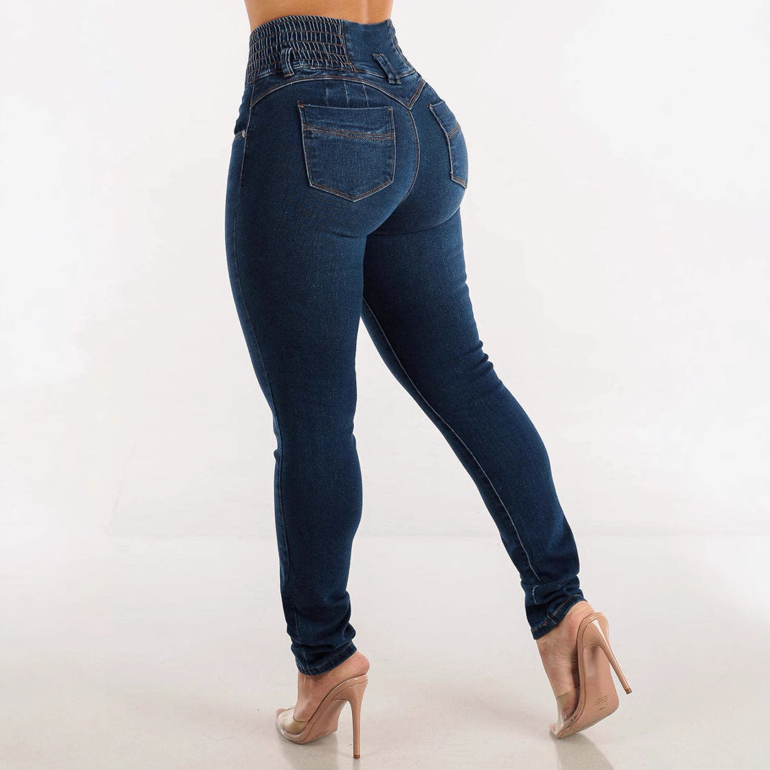Damen High-Waist Skinny Jeans mit elastischem Bund R&B