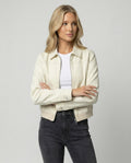 Kurzjacke Damen Retro Style Reißverschluss Reverskragen Beige