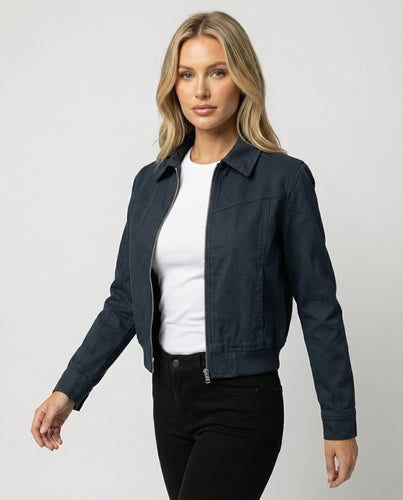 Amerikanische Retro Kurzjacke mit Reißverschluss und Reverskragen