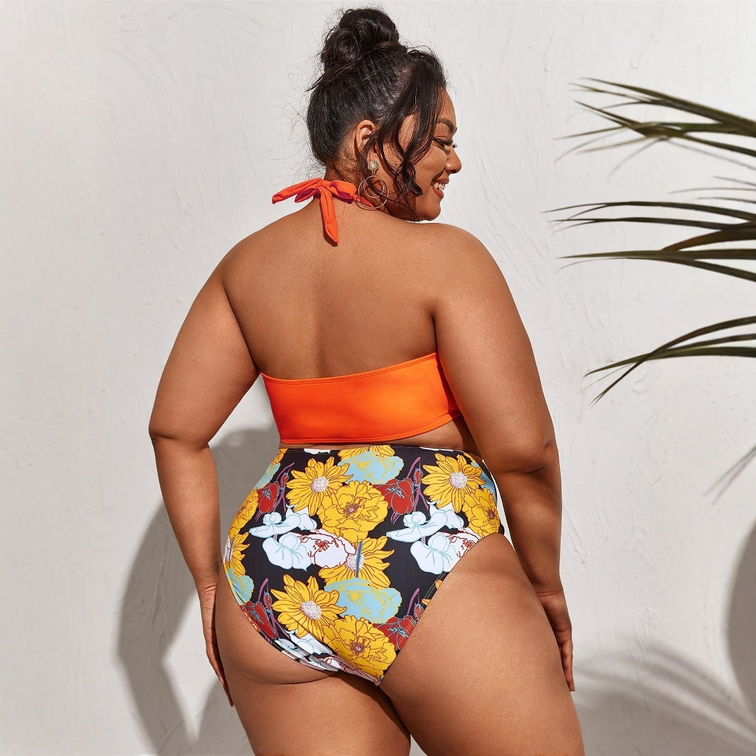 Damen Bikini-Set mit hoher Taille und verspieltem Blumenmuster R&B