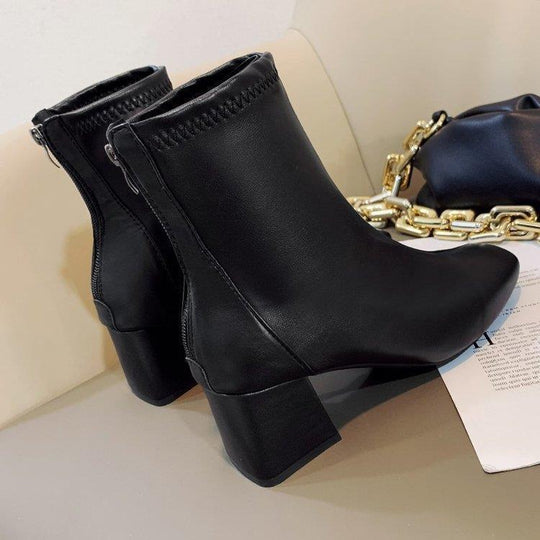 Damen elegante Stiefeletten mit blockiertem Absatz und Reißverschluss R&B