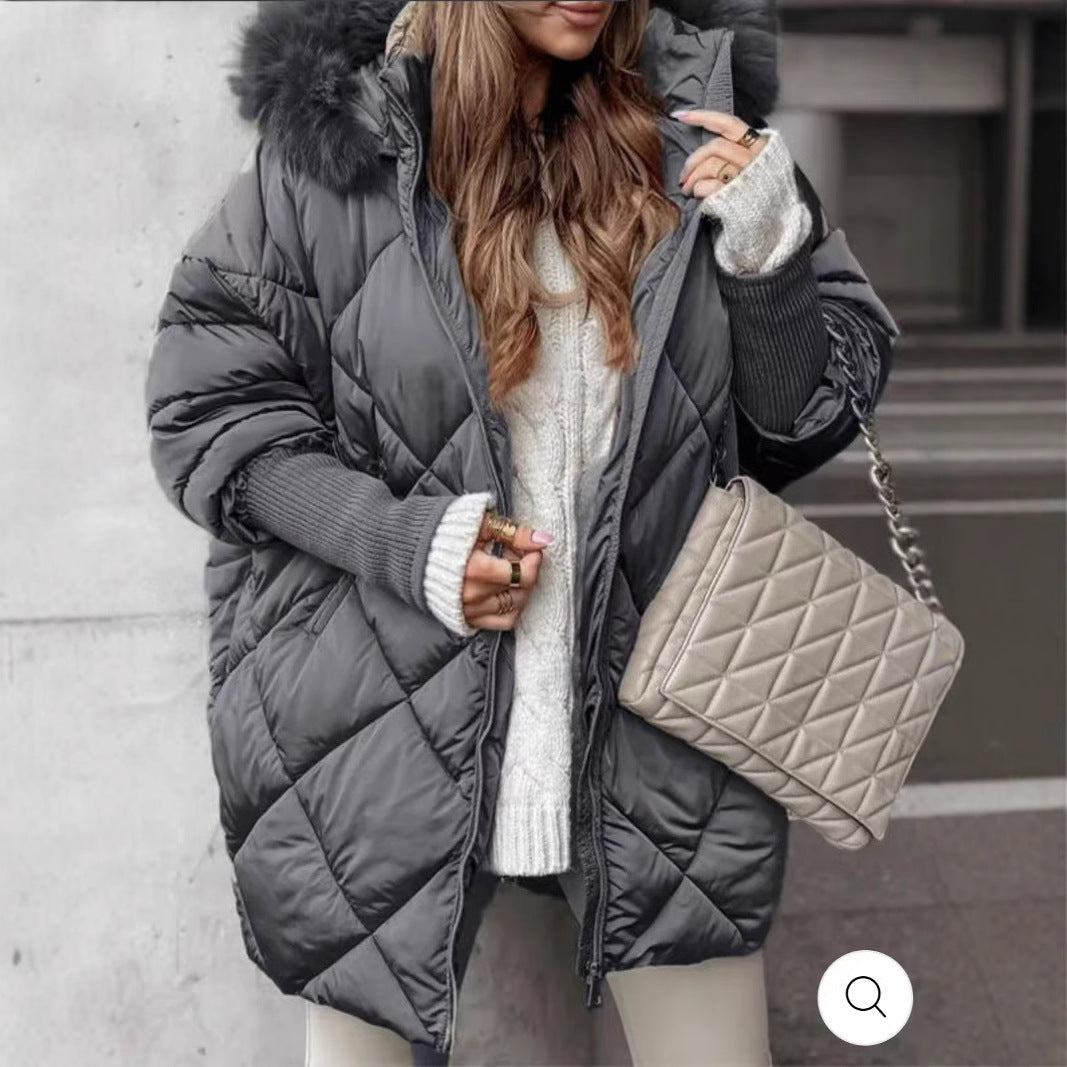Damen gestepptes Winterparka mit abnehmbarer Kapuze R&B