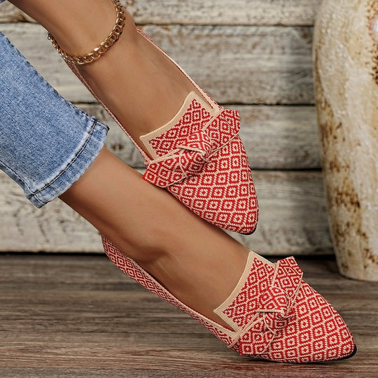 Damen Ballerinas mit modischem Schleifenmuster und bequemer Sohle R&B