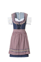 Damen nan traditionelles Trachtenkleid mit Schnürmieder, Spitzenärmeln und karierter Schürze R&B