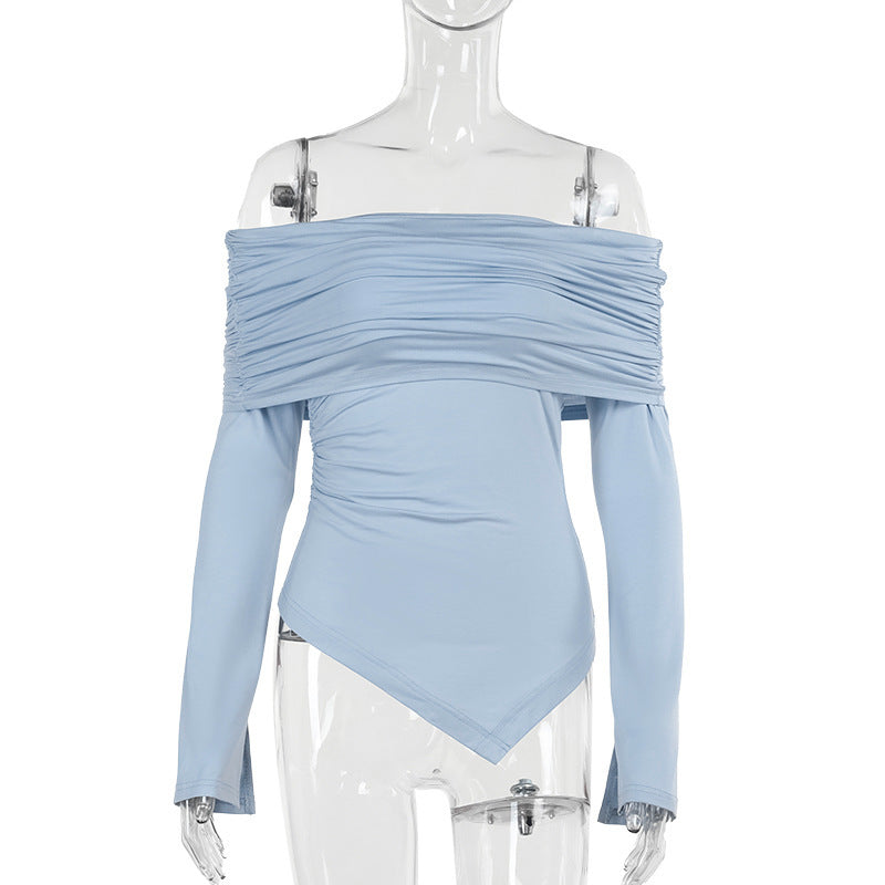 Damen schulterfreies Oberteil mit Rüschendetails und asymmetrischem Saum R&B