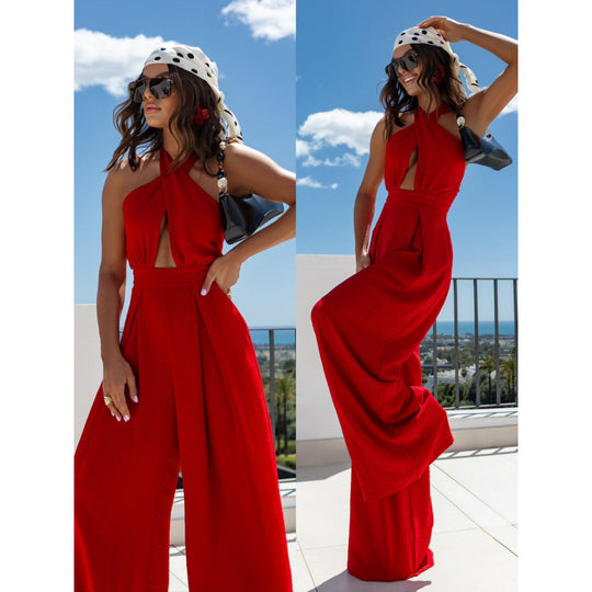 Damen Halter Neck Cutout Jumpsuit R&B