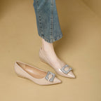 Damen spitze Ballerinas mit funkelnder Schmuckschnalle