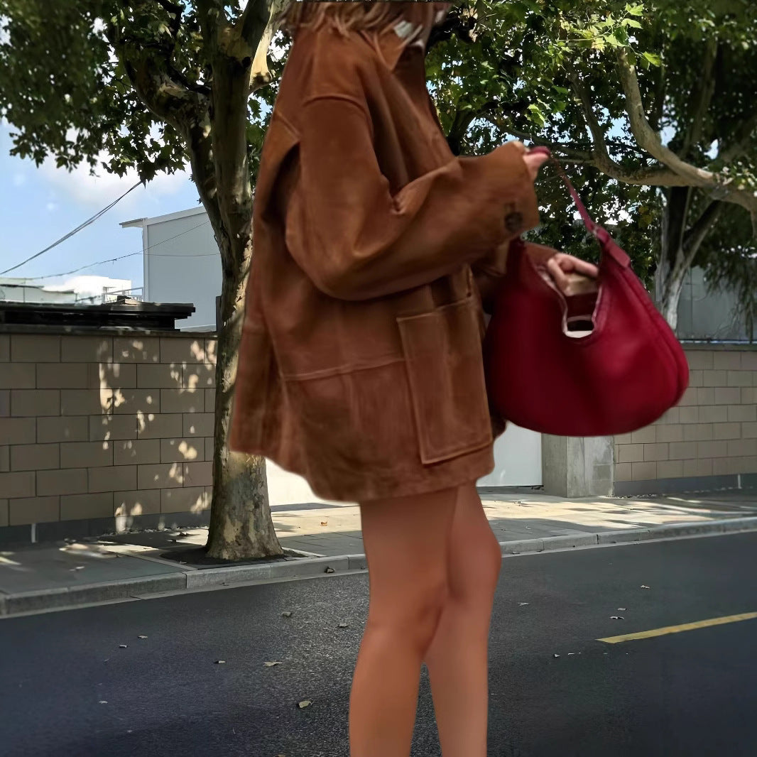 Damen lässige Wildlederjacke mit strukturiertem Design R&B
