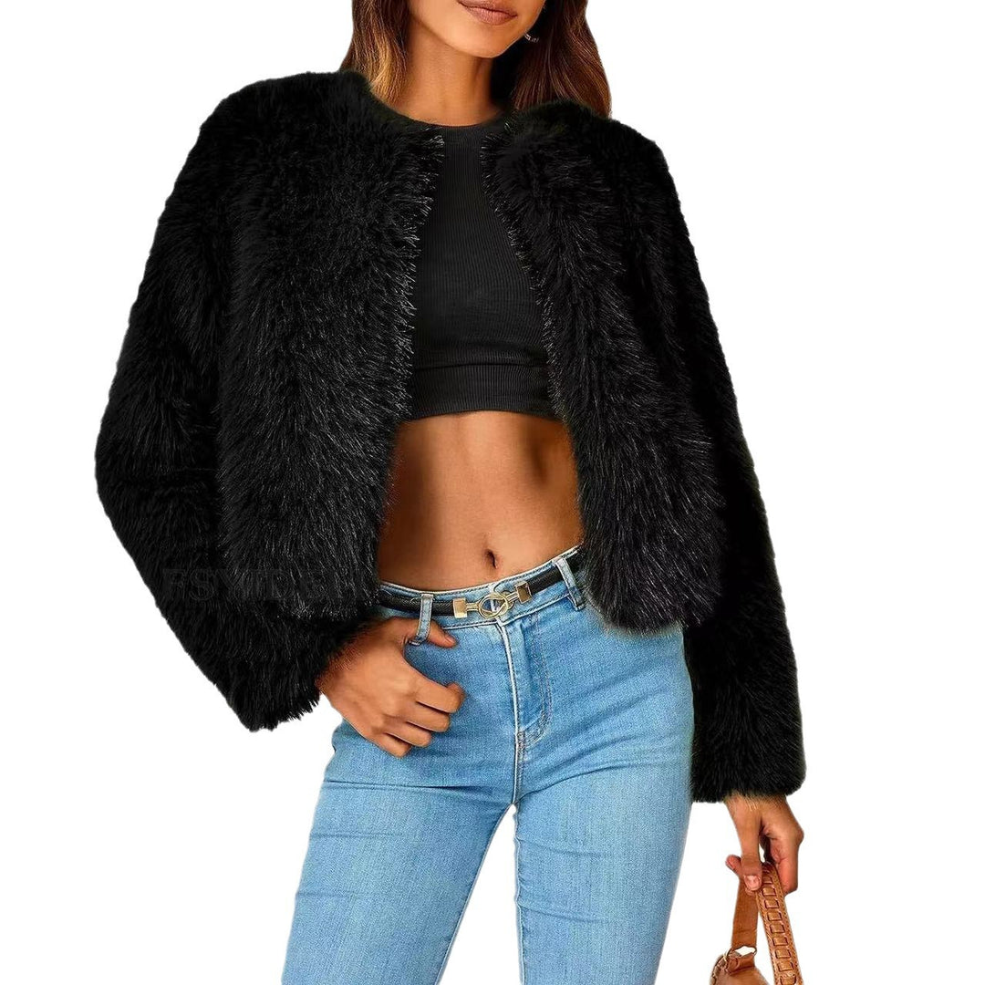 Damen Kuschelige Kurze Pelzjacke R&B