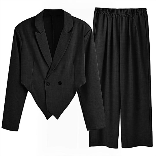 Damen nan Business-Set mit asymmetrischem Drapé-Blazer und Bundfaltenhose mit Gummibund R&B