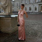 Damen elegantes Maxikleid mit feinem V-Ausschnitt und tailliertem Design