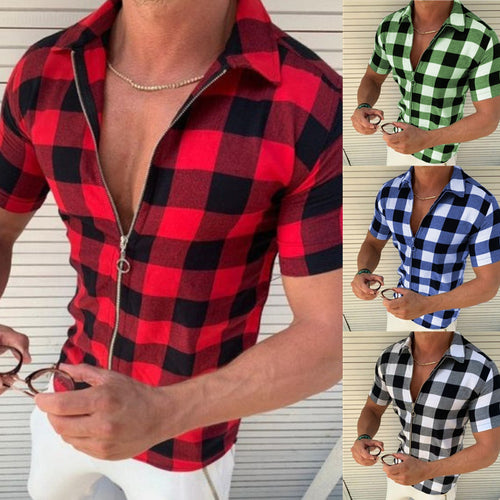 Herren Kurzarm Hemd mit Reißverschluss R&B