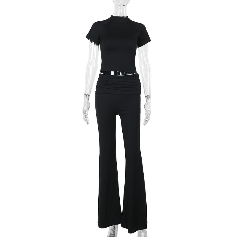 Damen Lässiges Koordinations-Set mit hoch taillierter Hose und kurzem Oberteil R&B