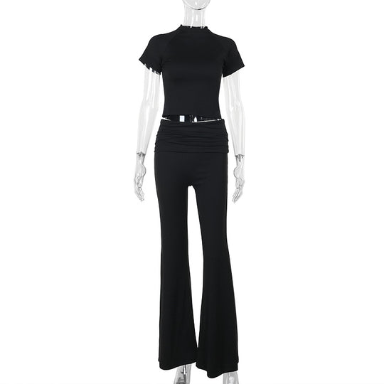 Damen Lässiges Koordinations-Set mit hoch taillierter Hose und kurzem Oberteil R&B