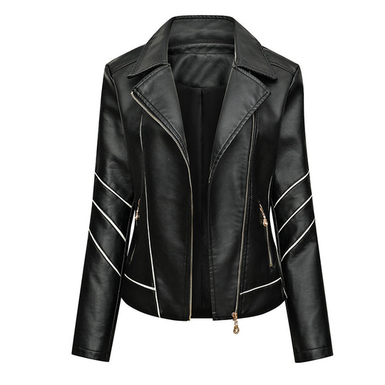 Damen modische Kunstlederjacke mit schicker Zipp-Detailierung R&B