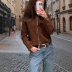 Damen modische kurz geschnittene jacke mit geschmeidiger Textur R&B