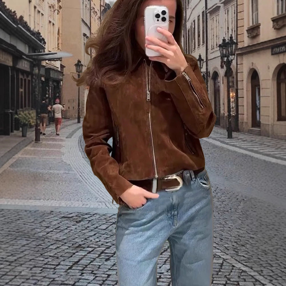 Damen modische kurz geschnittene jacke mit geschmeidiger Textur R&B
