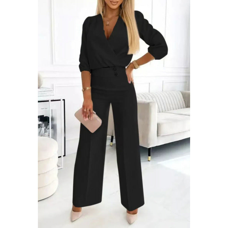 Damen elegantes Jumpsuit mit weiten Beinen R&B