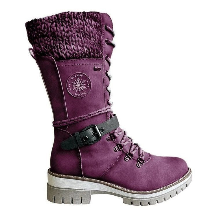 Damen winterliche Schnürstiefel mit kuscheligem Strickkragen und robustem Sohlenprofil R&B