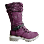 Damen nan knöchel- bis wadenhohe Schnürstiefel mit gestrickter Manschette, wasserdichter Membran, dekorativer Schnallenlasche und robuster Profilsohle R&B
