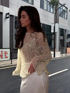 Damen Eleganter Häkelpullover mit zartem Glitzereffekt
