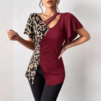Damen Designermode Oberteil mit asymmetrischem Schnitt und Leopardenmuster R&B