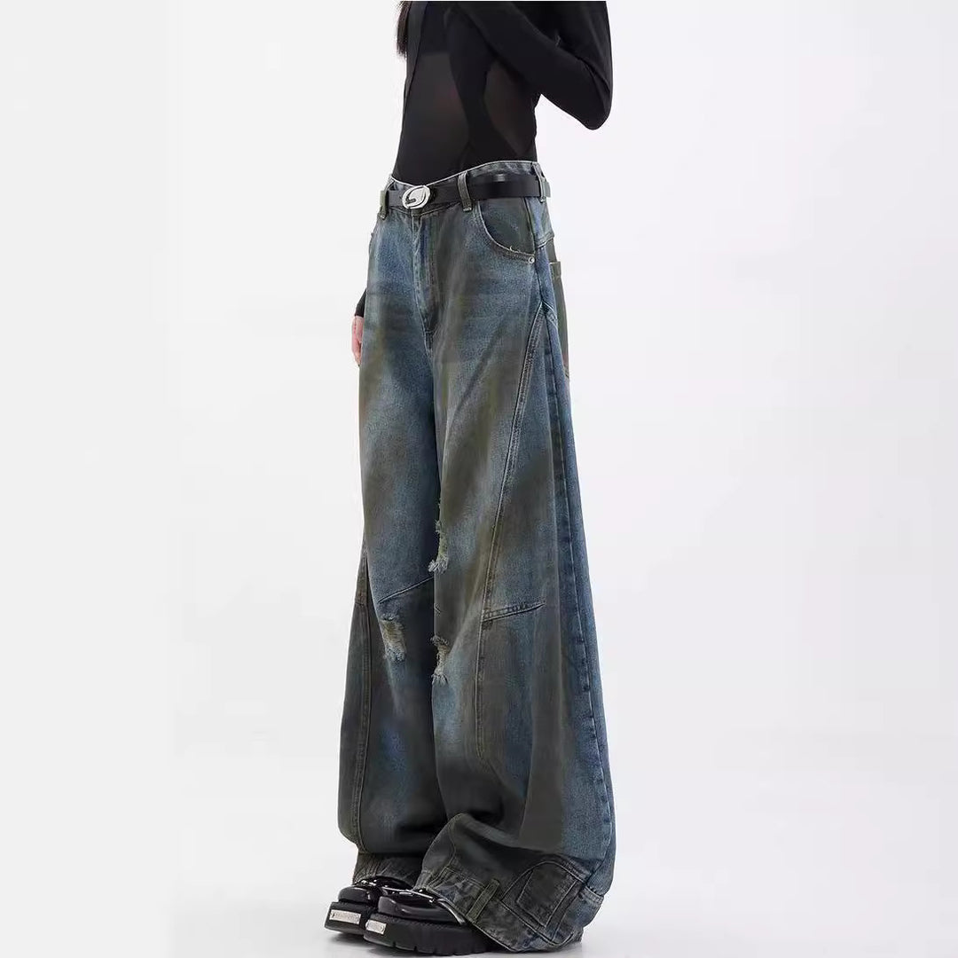 Damen Extrem weit geschnittene Jeans mit modischen Distressed-Details R&B