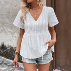 Damen Bluse mit elastischer Taille und feinen Stickdetails R&B