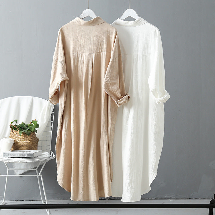 Damen Langarm-Hemdkleid mit klassischen Knopfdetails und überschnittenen Ärmeln R&B