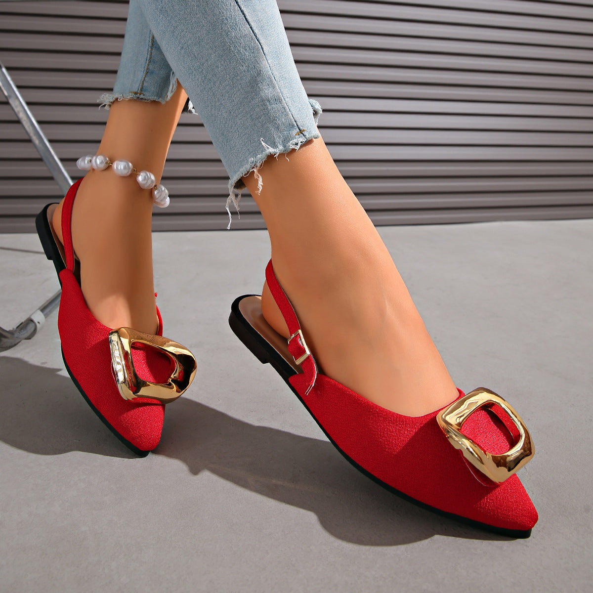 Damen Slingback-Ballerinas mit Herz- und Quadratschnalle R&B