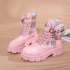 Damen modische Schnürstiefel mit seitlicher Tasche und blockartigem Absatz R&B