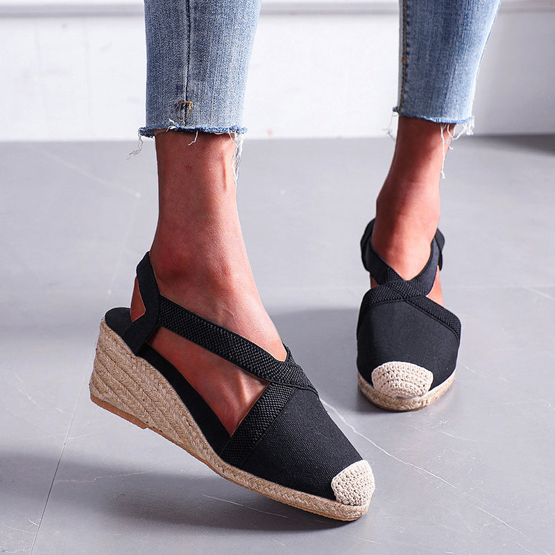 Damen Espadrilles mit elastischen Trägern und Keilabsatz R&B