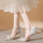 Damen elegante High Heels mit funkelndem Strass und zarten Riemchen R&B
