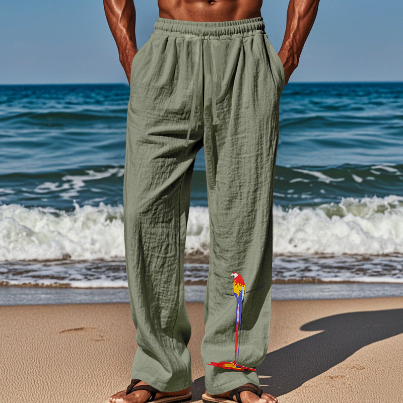 Herren lässige Strandhose mit elastischem Bund und buntem Stickdesign R&B