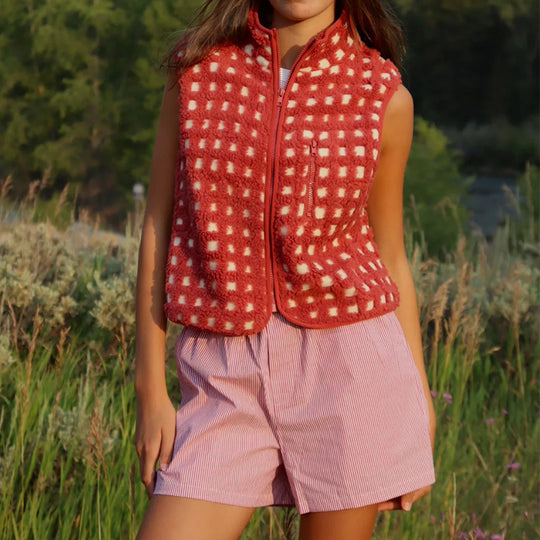 Damen Wendemantel aus kuscheligem Sherpa-Material mit stylishen Karomuster R&B