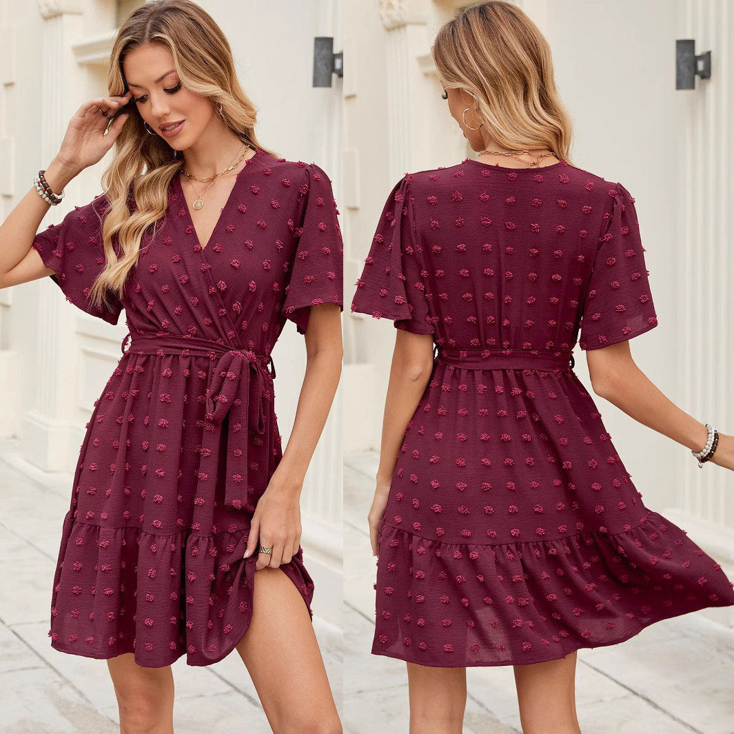 Damen Wickelkleid mit stilvollen 3D-Blüten-Details und elastischem Taillenbund R&B
