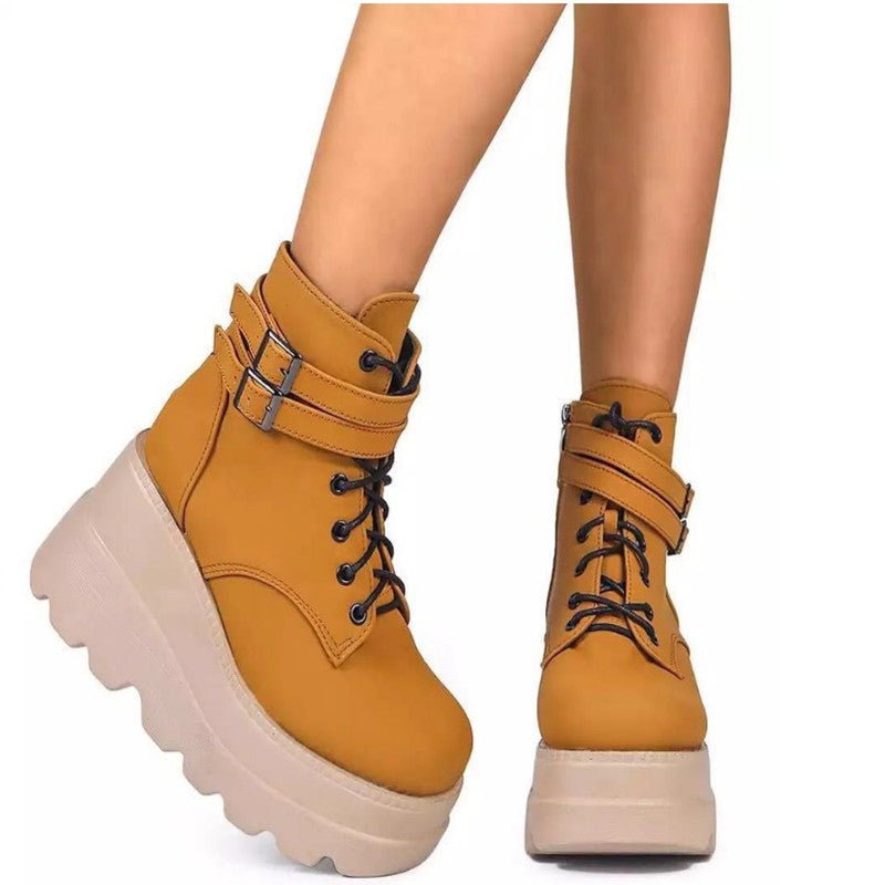 Damen Plateau-Stiefel mit modischem Schnallen-Design und praktischem Reißverschluss R&B