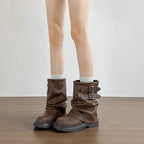 Damen modische Winterstiefel mit modischem Falten-Design und dekorativen Schnallen R&B