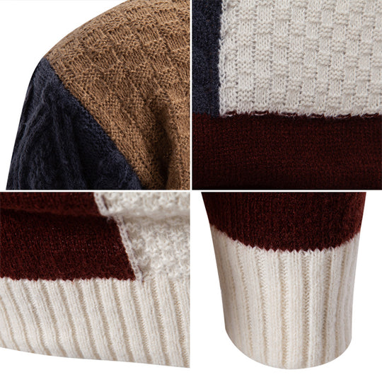 Herren gemusterter Strickpullover mit hohem Kragen und kreativen Farbakzenten R&B