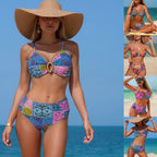 Damen Hochtaillierter Bikini mit verspieltem Muster R&B
