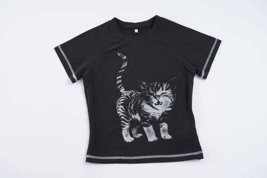 Damen T-Shirt mit kreativem Katzenmotiv und sportlichem Schnitt R&B