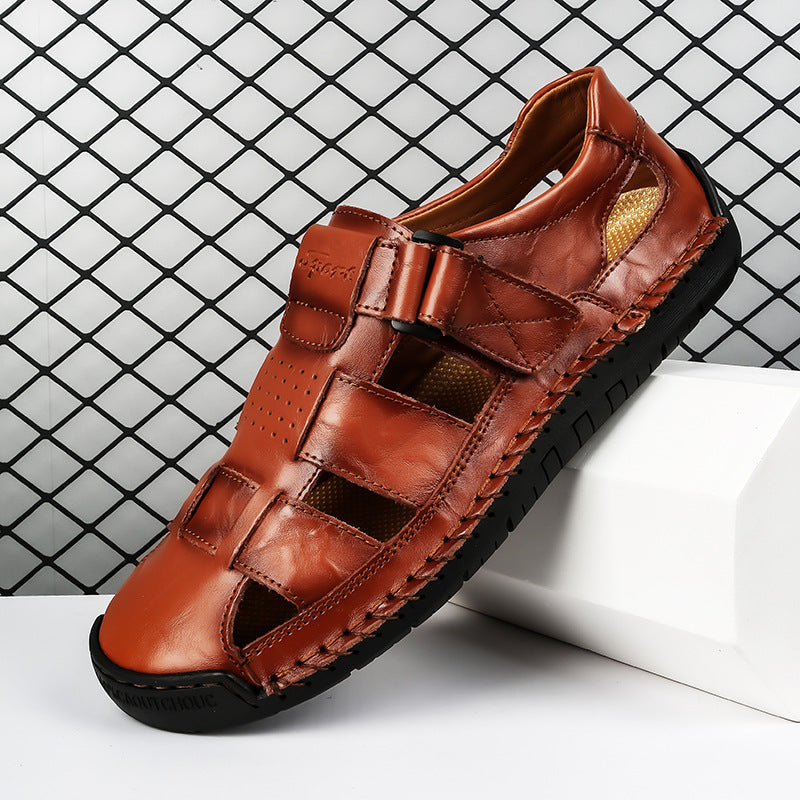 Herren Bequeme Leder-Sandalen mit verstellbarem Riemen R&B