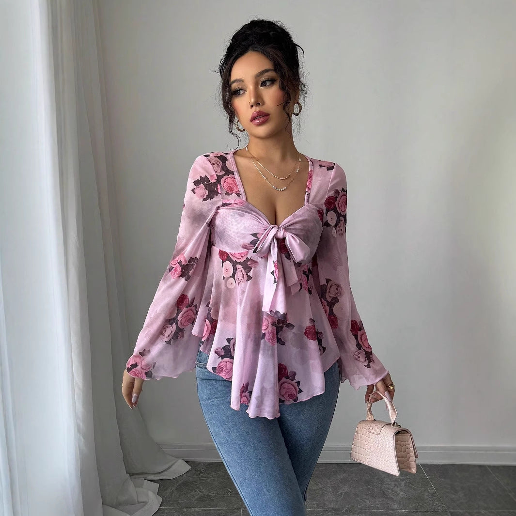 Damen luftige Bluse mit Blumenmuster R&B