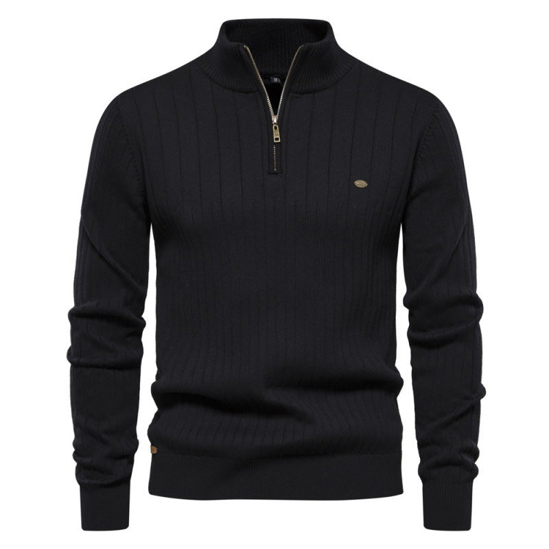 Herren Pullover mit halbem Reißverschluss und Rippstruktur R&B