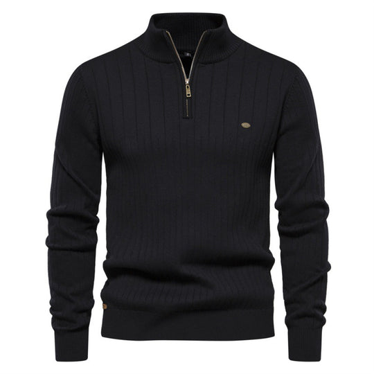 Herren Pullover mit halbem Reißverschluss und Rippstruktur R&B