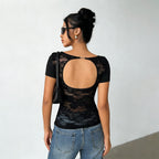 Damen figurbetontes T-Shirt mit elegantem Rückendetail R&B